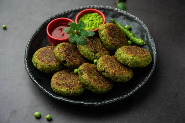 Hara Bhara Kabab Kebab Indian Vegetarian Snack Recipe Served Green — Stock Photo, Image