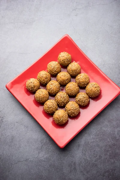 Sezamový Jaggery Ball Nebo Til Laddo Tilgul Nebo Til Gul — Stock fotografie