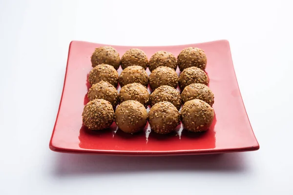 Sesame Seed Jaggery Ball Til Laddo Tilgul Til Gul Laddu — 图库照片