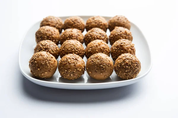 Sesame Seed Jaggery Ball Til Laddo Tilgul Til Gul Laddu — 图库照片