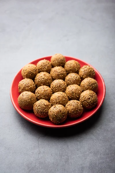 Sesame Semente Jaggery Bola Til Laddo Tilgul Til Gul Laddu — Fotografia de Stock