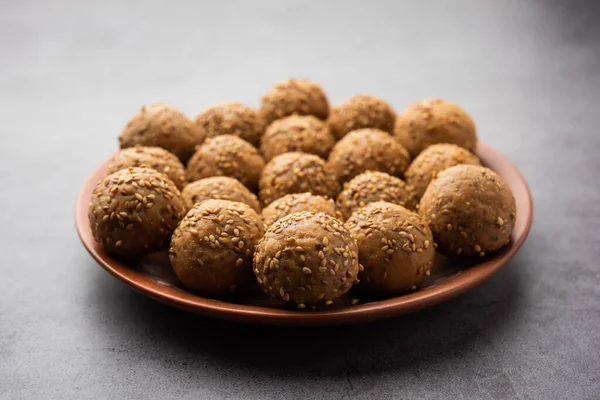 Sesame Semente Jaggery Bola Til Laddo Tilgul Til Gul Laddu — Fotografia de Stock