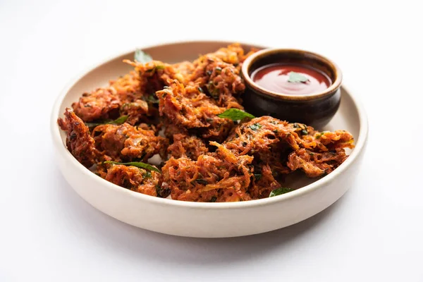 Cenoura Fritters Gajar Pakore Pakode Bajji Bhaji Lanche Indiano Servido — Fotografia de Stock