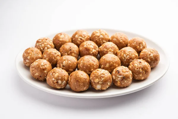 Indiaas Ladoo Mungfali Pinda Laddu Bereid Met Geroosterde Pinda Jaggery — Stockfoto