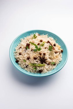 Lezzetli Baharatlı Chana Pulao veya Pulav veya pilav Basmati Rice ve nohut ile pişirilmiş baharatlı siyah veya beyaz nohut