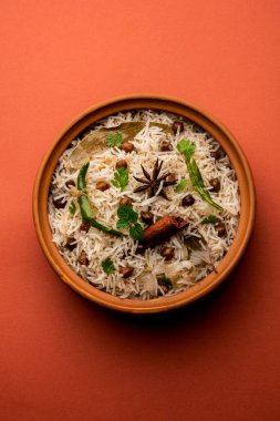 Lezzetli Baharatlı Chana Pulao veya Pulav veya pilav Basmati Rice ve nohut ile pişirilmiş baharatlı siyah veya beyaz nohut