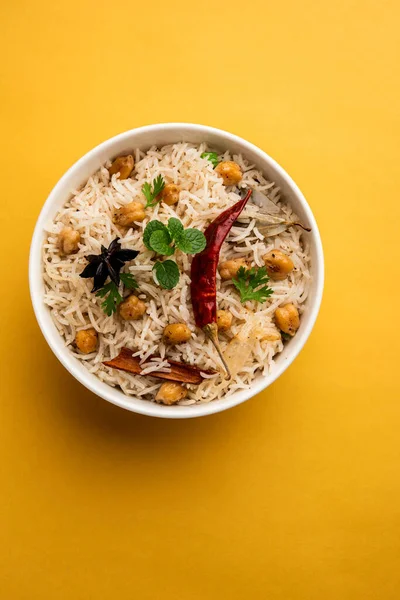 Sabroso Picante Chana Pulao Pulav Pilaf Cocido Con Arroz Basmati —  Fotos de Stock