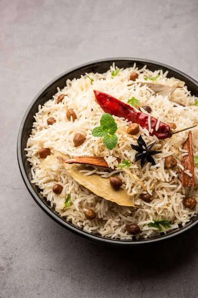 Chana Picante Saborosa Pulao Pulav Pilaf Cozido Com Arroz Basmati — Fotografia de Stock