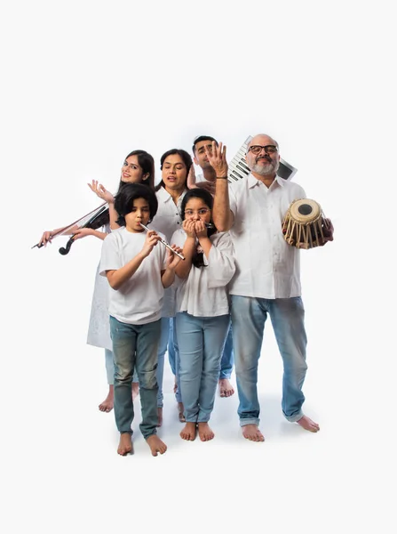 Concert Van Indiase Familie Van Zes Muziekinstrumenten Bespelen Een Groep — Stockfoto