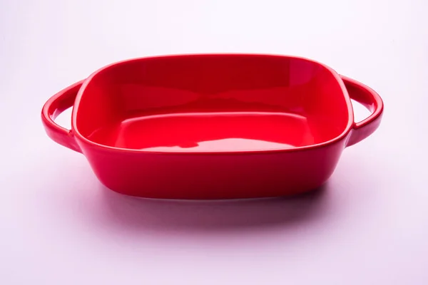 Empty Red Ceramic Serving Bowl Isolated White Gray Background — Stock Fotó