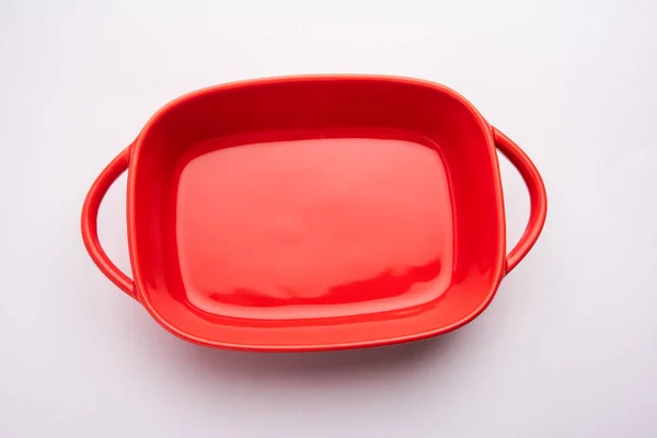 Leere Rote Keramik Servierschale Isoliert Über Weißem Oder Grauem Hintergrund — Stockfoto