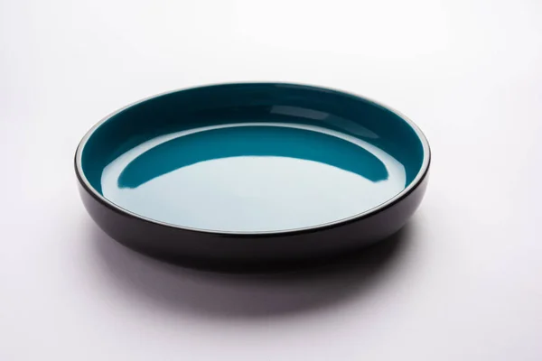 Empty Blue Ceramic Serving Bowl Isolated White Gray Background — Stock Fotó