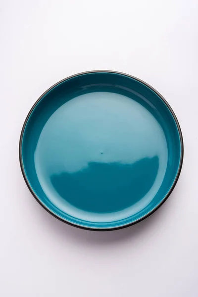 Empty Blue Ceramic Serving Bowl Isolated White Gray Background — ストック写真