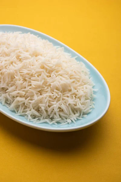 Ароматный Длинный Басмати Приготовленный Простой Рис Является Индийским Основным Блюдом — стоковое фото