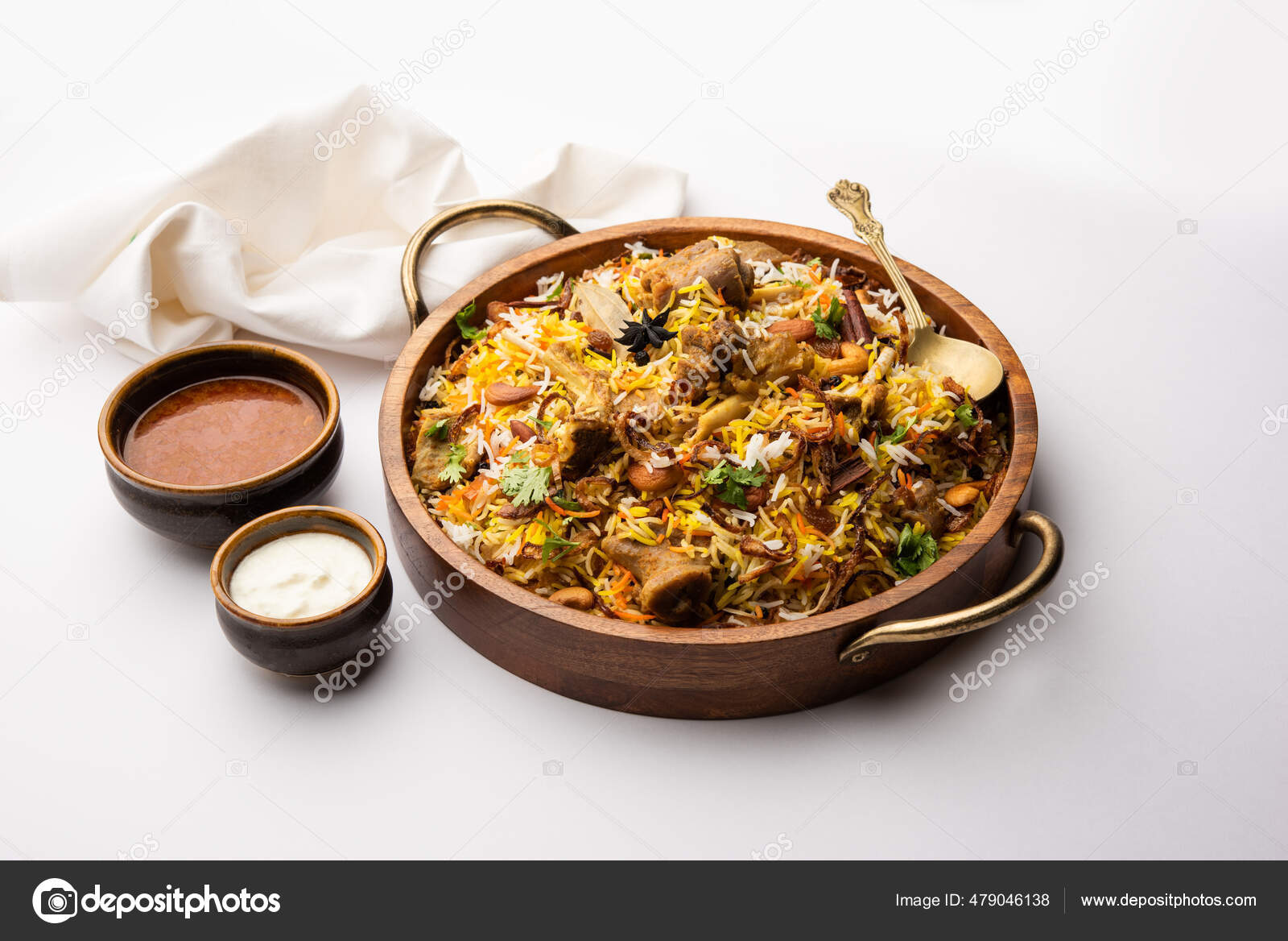 Indian Mutton Biryani Prepared Basmati Rice Served Yogurt Dip Moody