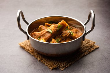 Jackfruit Masala sabji or Fanas Sabzi or Indian style spicy Kathal curry, served in a bowl or karahi. selective focus