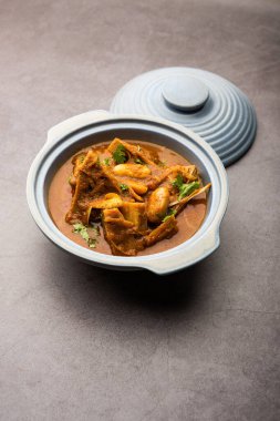 Jackfruit Masala sabji or Fanas Sabzi or Indian style spicy Kathal curry, served in a bowl or karahi. selective focus