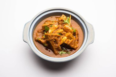 Jackfruit Masala sabji or Fanas Sabzi or Indian style spicy Kathal curry, served in a bowl or karahi. selective focus