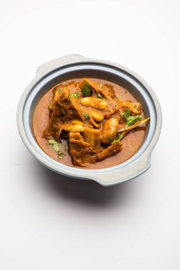 Jackfruit Masala sabji or Fanas Sabzi or Indian style spicy Kathal curry, served in a bowl or karahi. selective focus