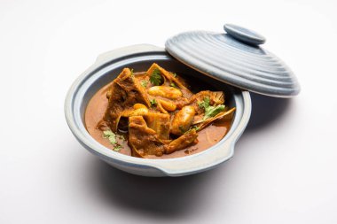 Jackfruit Masala sabji or Fanas Sabzi or Indian style spicy Kathal curry, served in a bowl or karahi. selective focus