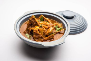 Jackfruit Masala sabji or Fanas Sabzi or Indian style spicy Kathal curry, served in a bowl or karahi. selective focus