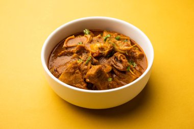 Jackfruit Masala sabji or Fanas Sabzi or Indian style spicy Kathal curry, served in a bowl or karahi. selective focus