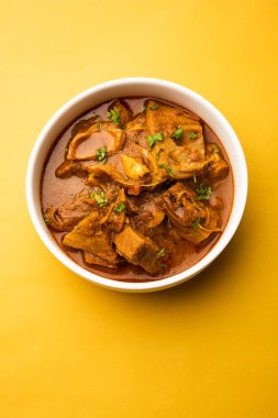 Jackfruit Masala sabji or Fanas Sabzi or Indian style spicy Kathal curry, served in a bowl or karahi. selective focus