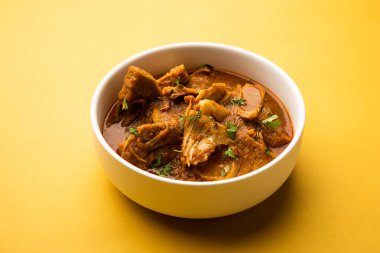 Jackfruit Masala sabji or Fanas Sabzi or Indian style spicy Kathal curry, served in a bowl or karahi. selective focus