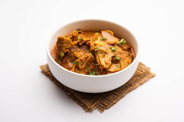 Jackfruit Masala sabji or Fanas Sabzi or Indian style spicy Kathal curry, served in a bowl or karahi. selective focus