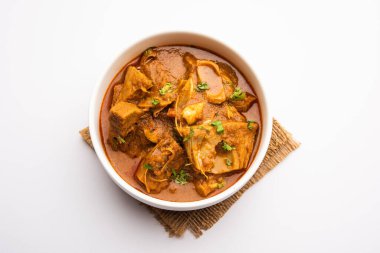 Jackfruit Masala sabji or Fanas Sabzi or Indian style spicy Kathal curry, served in a bowl or karahi. selective focus
