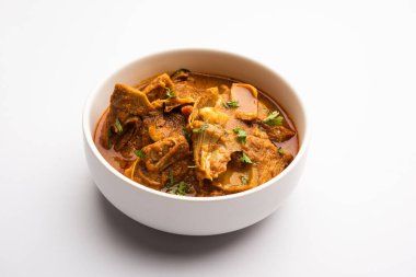 Jackfruit Masala sabji or Fanas Sabzi or Indian style spicy Kathal curry, served in a bowl or karahi. selective focus
