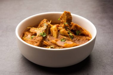 Jackfruit Masala sabji or Fanas Sabzi or Indian style spicy Kathal curry, served in a bowl or karahi. selective focus