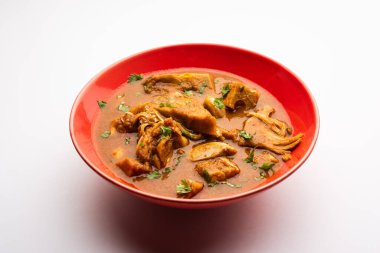Jackfruit Masala sabji or Fanas Sabzi or Indian style spicy Kathal curry, served in a bowl or karahi. selective focus