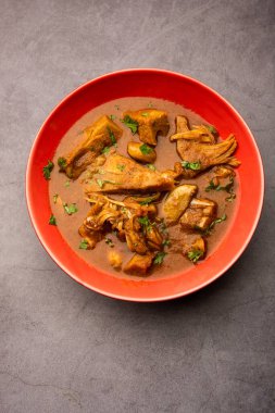 Jackfruit Masala sabji or Fanas Sabzi or Indian style spicy Kathal curry, served in a bowl or karahi. selective focus