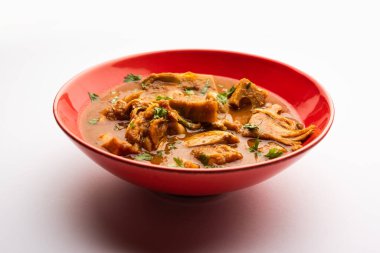 Jackfruit Masala sabji or Fanas Sabzi or Indian style spicy Kathal curry, served in a bowl or karahi. selective focus
