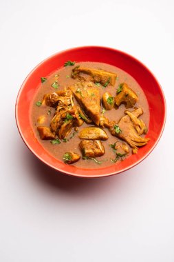 Jackfruit Masala sabji or Fanas Sabzi or Indian style spicy Kathal curry, served in a bowl or karahi. selective focus