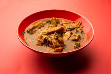 Jackfruit Masala sabji or Fanas Sabzi or Indian style spicy Kathal curry, served in a bowl or karahi. selective focus