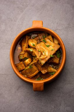Jackfruit Masala sabji or Fanas Sabzi or Indian style spicy Kathal curry, served in a bowl or karahi. selective focus