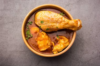 Spicy Reddish Chicken Curry or red Murgh Masala or korma. Indian non-vegetarian food. selective focus.