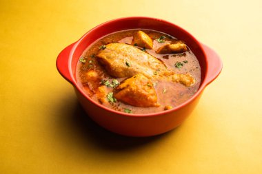 Spicy Reddish Chicken Curry or red Murgh Masala or korma. Indian non-vegetarian food. selective focus.