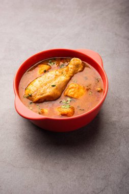 Spicy Reddish Chicken Curry or red Murgh Masala or korma. Indian non-vegetarian food. selective focus.