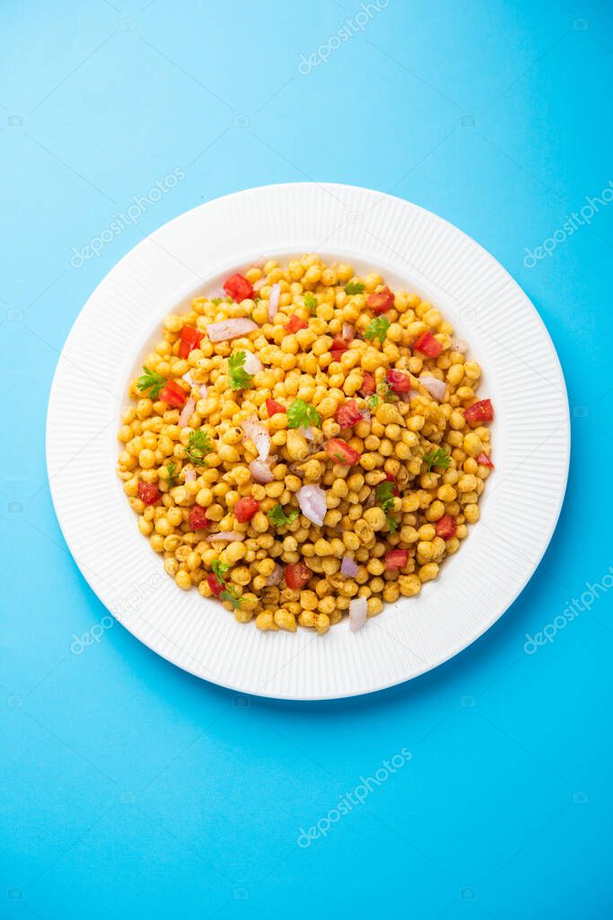 Boondi Chaat or Bundi Bhel, popular roadside snack item from India