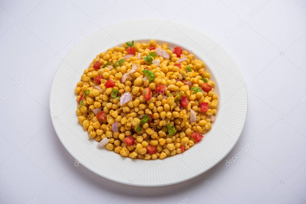 Boondi Chaat or Bundi Bhel, popular roadside snack item from India