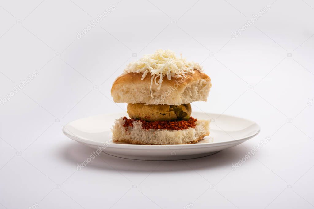 Cheese Vada pav or Grated cheese Wada Pao, popular Bombay snack food