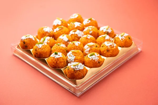 Indian Sweet Motichoor Laddoo Bundi Laddu Made Gram Flour Very — Stock Photo, Image