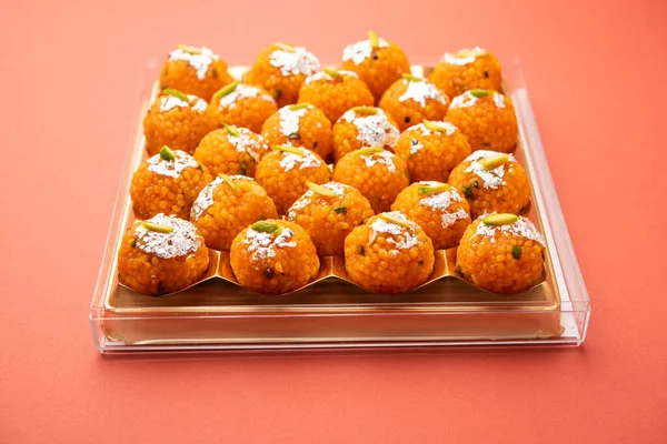 Indische Süße Motichoor Laddoo Oder Bundi Laddu Aus Gramm Mehl — Stockfoto