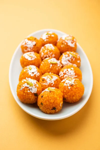 Indiana Doce Motichoor Laddoo Laddu Bundi Feito Farinha Grama Bolas — Fotografia de Stock