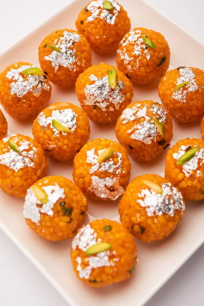 Motichoor Laddoo Dulce Indio Laddu Bundi Hecho Harina Gramo Bolas —  Fotos de Stock