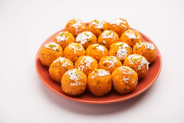 Motichoor Laddoo Dulce Indio Laddu Bundi Hecho Harina Gramo Bolas —  Fotos de Stock