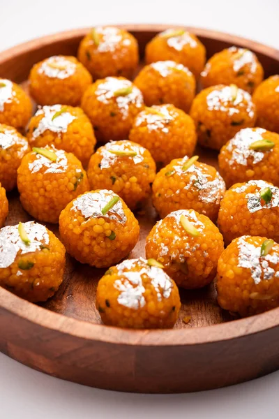 Hindistan Tatlısı Motichoor Laddoo Bundi Laddu Çok Küçük Toplardan Boondisten — Stok fotoğraf